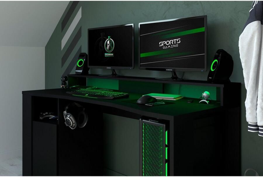 PARISOT Recht LED-gamingbureau Zwart B 152 x D 61 5 x H 86 7 cm Grote speelruimte GAMING - Foto 6