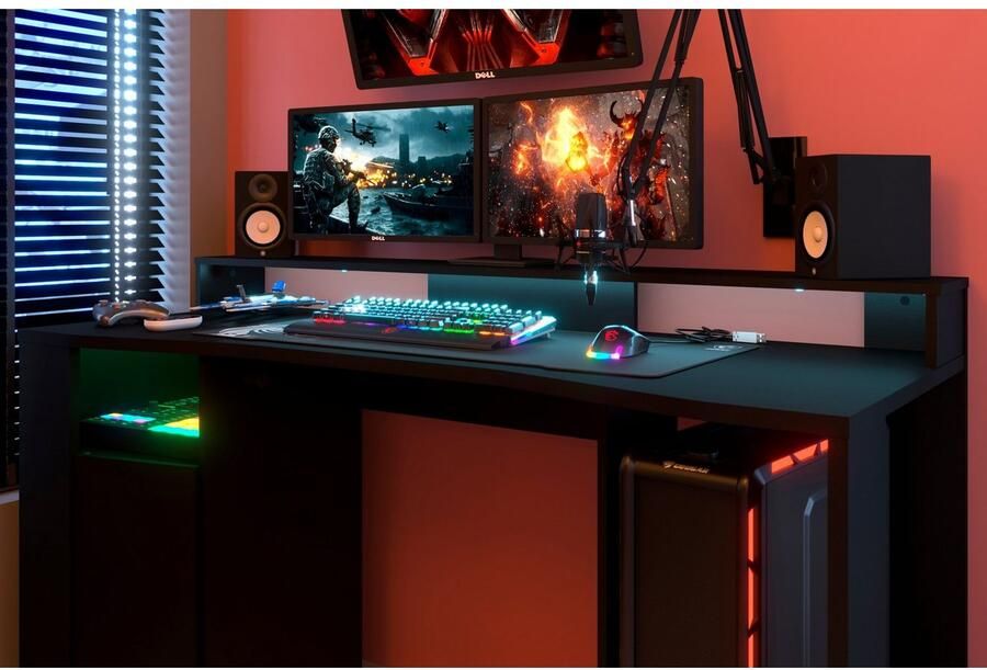 PARISOT Recht LED-gamingbureau Zwart B 152 x D 61 5 x H 86 7 cm Grote speelruimte GAMING - Foto 4