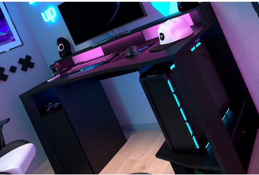 PARISOT Recht LED-gamingbureau Zwart B 152 x D 61 5 x H 86 7 cm Grote speelruimte GAMING - Foto 5
