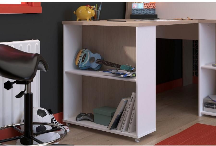 Parisot Vente-unique Combinatiebed – 90 x 200 cm – Met bureau en opbergruimte – Wit en houtlook – APOLINO L 208.4 cm x H 139.9 cm x D 133.3 cm - Foto 9