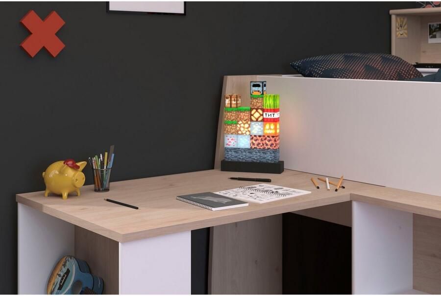 Parisot Vente-unique Combinatiebed – 90 x 200 cm – Met bureau en opbergruimte – Wit en houtlook – APOLINO L 208.4 cm x H 139.9 cm x D 133.3 cm - Foto 8