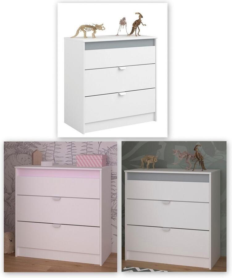 Parisot Commode Rue 78 cm met 3 lades wit grijs of wit roze - Foto 6