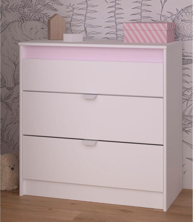 Parisot Commode Rue 78 cm met 3 lades wit grijs of wit roze - Foto 5