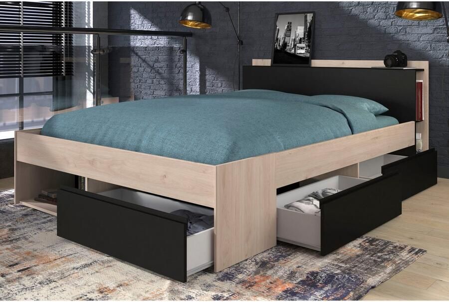 Parisot EMOB Bed Most 140x190 200cm met lades zwart Bedden met lades Bruin; Zwart Spaanplaat Bedden met lades Tweepersoons Normaal bed Op voorraad - Foto 2