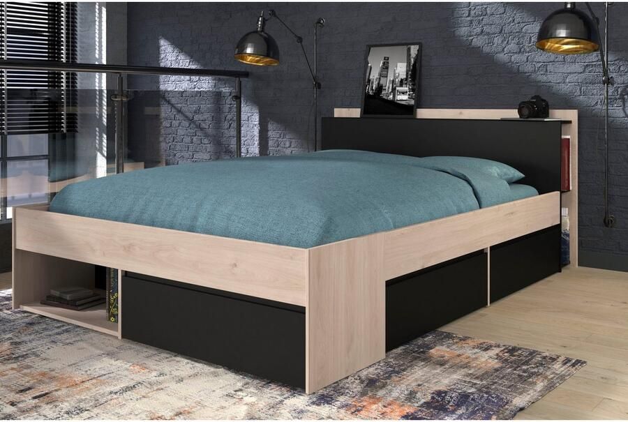 Parisot EMOB Bed Most 140x190 200cm met lades zwart Bedden met lades Bruin; Zwart Spaanplaat Bedden met lades Tweepersoons Normaal bed Op voorraad - Foto 3