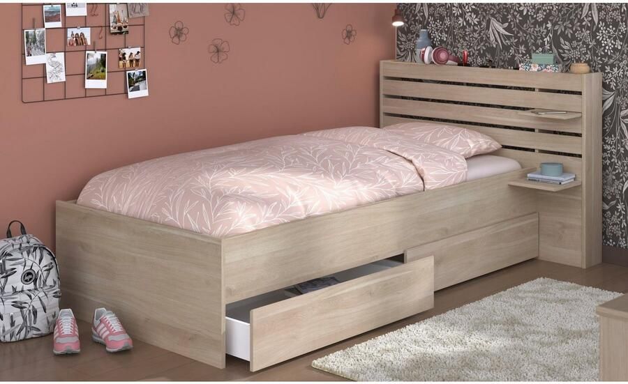 Kinderbedbed 90x190 200 cm eiken decor bedkop + 2 laden L121.5 x H88.6 x d216 8 cm - Foto 9