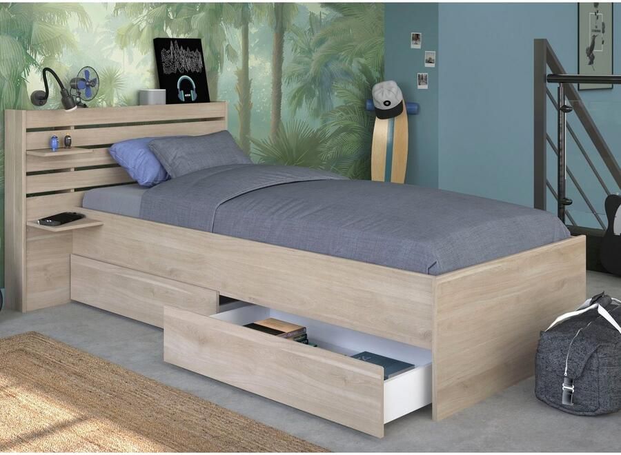 Kinderbedbed 90x190 200 cm eiken decor bedkop + 2 laden L121.5 x H88.6 x d216 8 cm - Foto 7