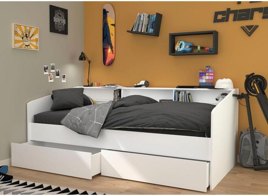 Parisot Ledikant met bergruimte Sleep daybed kinderbed achterkant van de planken draaibaar (kleurig + wit) - Foto 3