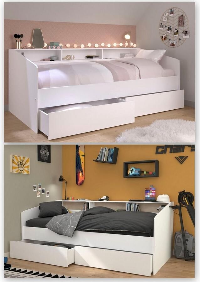 Parisot Ledikant met bergruimte Sleep daybed kinderbed achterkant van de planken draaibaar (kleurig + wit) - Foto 3