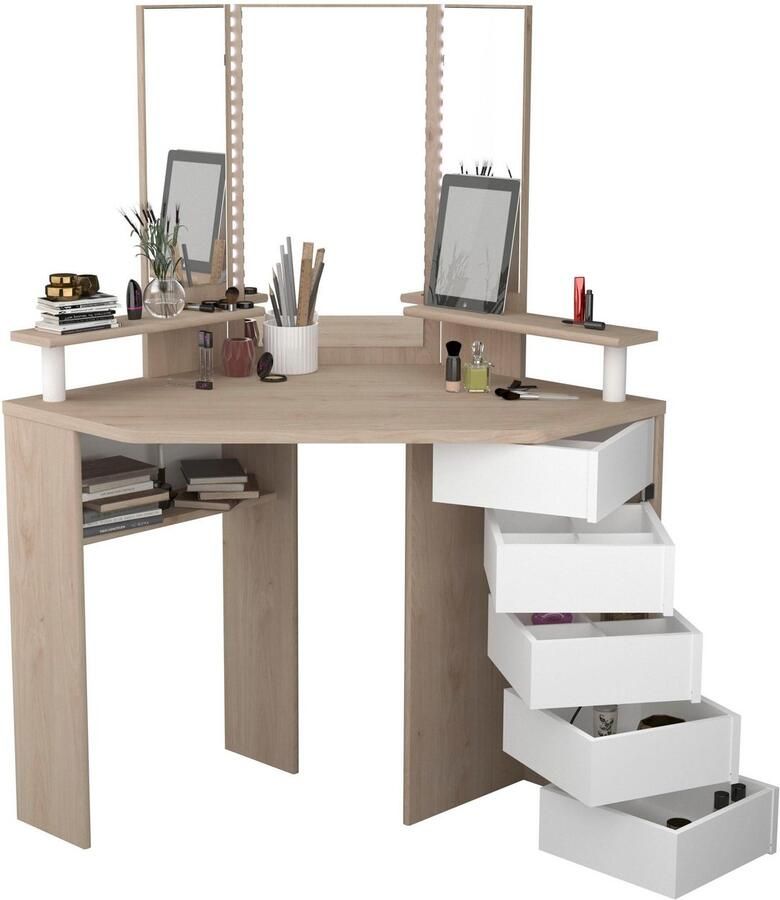 Parisot EMOB Make-uptafel Sweet met spiegel eik wit Kantoor Bruin Spaanplaat Kantoor Op voorraad