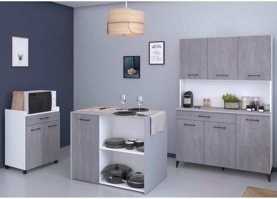 Parisot Multifunctionele kastenset Malice 6 buffet bijkast op wielen eiland Bijzetkast op wielen eiland met zitgelegenheid beton-look (3 stuks) - Foto 4