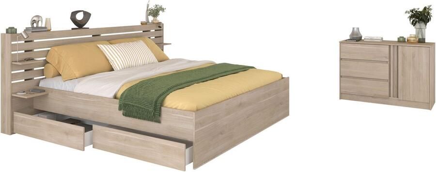 Parisot Slaapkamerserie Escale Inzet van de ladekast draaibaar Eik of Wit veel opbergruimte (3-delig) - Foto 5