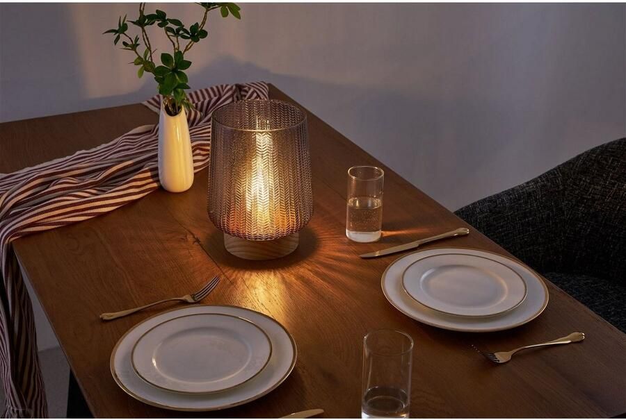 Pauleen Led-tafellamp Fancy Glamour mobile taupe glas hout - Foto 4