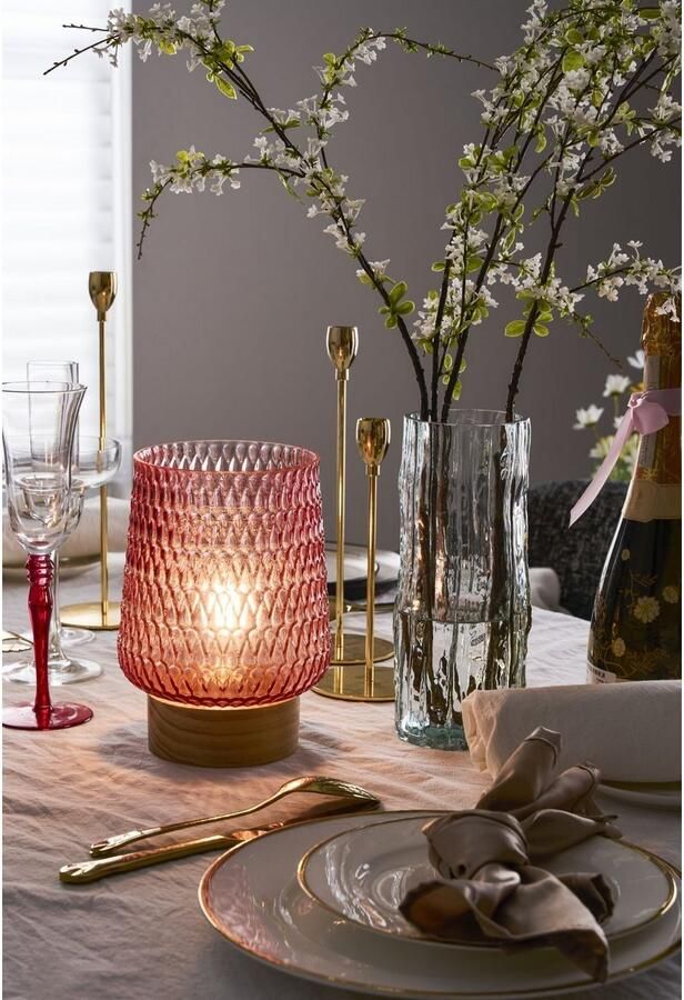 Pauleen Led-tafellamp Rose Glamour mobile roze glas hout - Foto 5