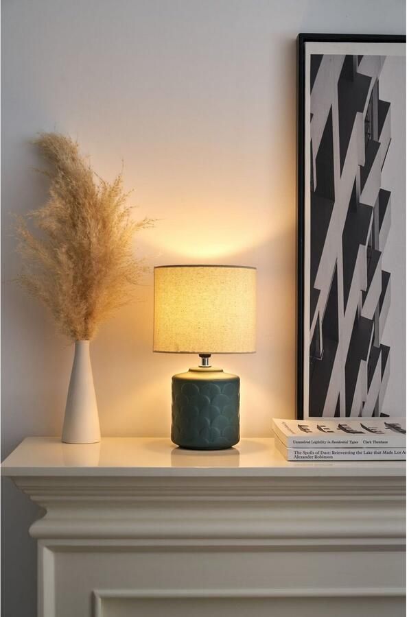 Pauleen Tafellamp Glowing Midnight max20W beige groen mat 230V stof keramiek - Foto 3
