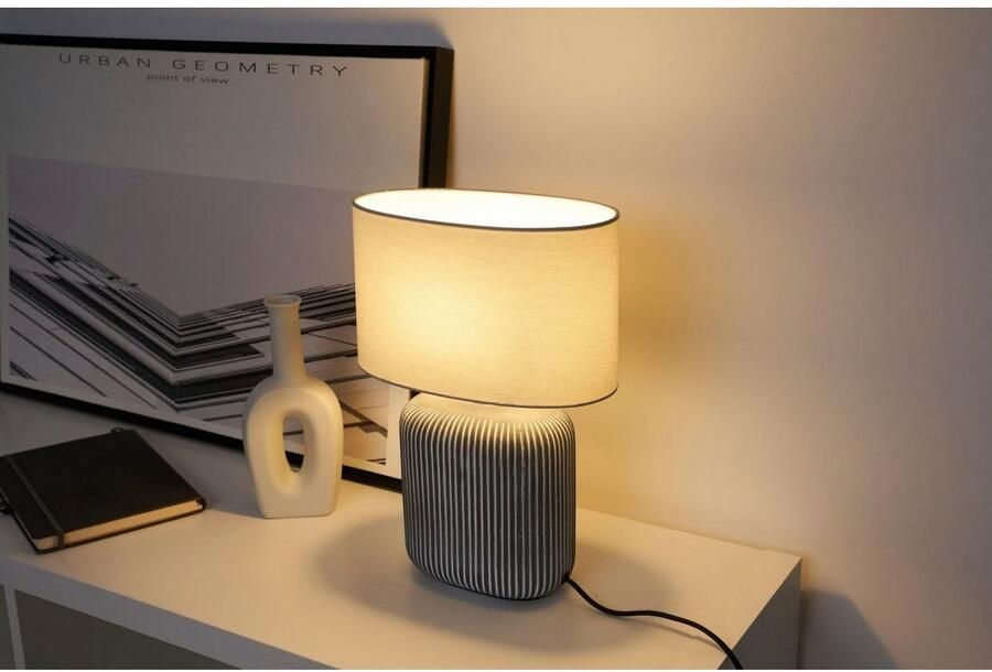 Pauleen Tafellamp Pure Shine max20W grijs wit 230V stof keramiek (1 stuk) - Foto 4