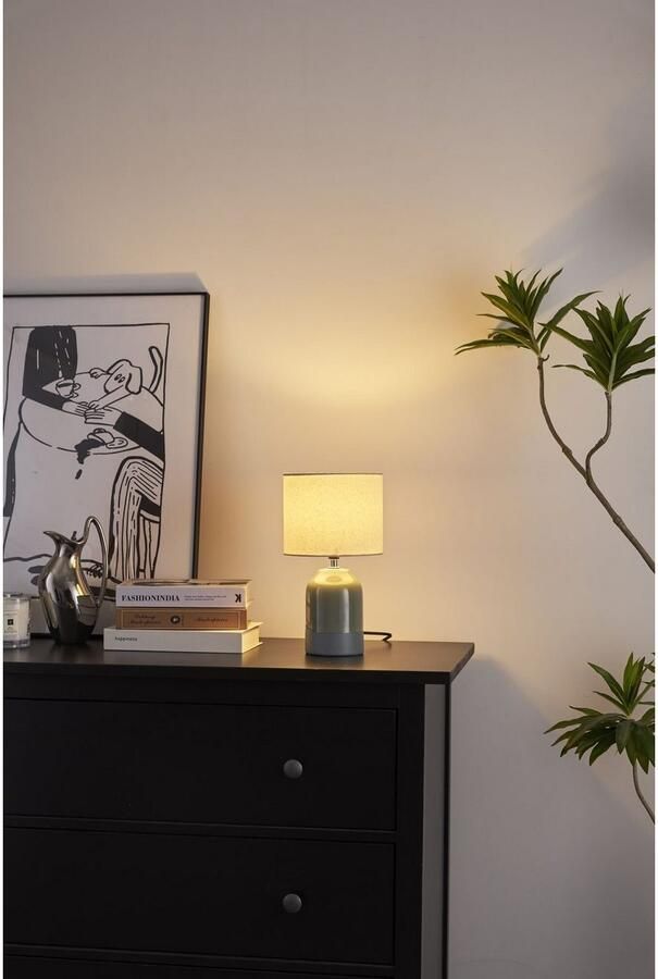 Pauleen Tafellamp Sandy Glow max. 20W 230V stoffen scherm keramiek Stoffen kap keramiek E14 Levering zonder lamp