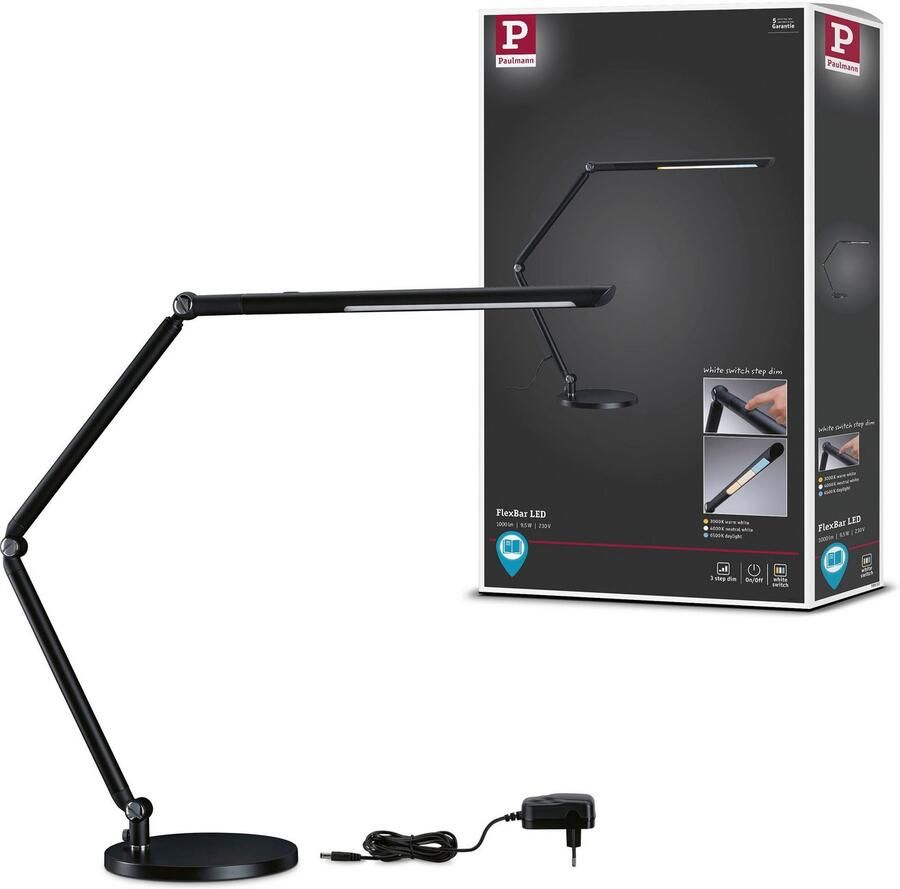 Paulmann Led-bureaulamp FlexBar 3step sw tunw dim 10 6w kabel 1 50 m dimbaar (1 stuk)