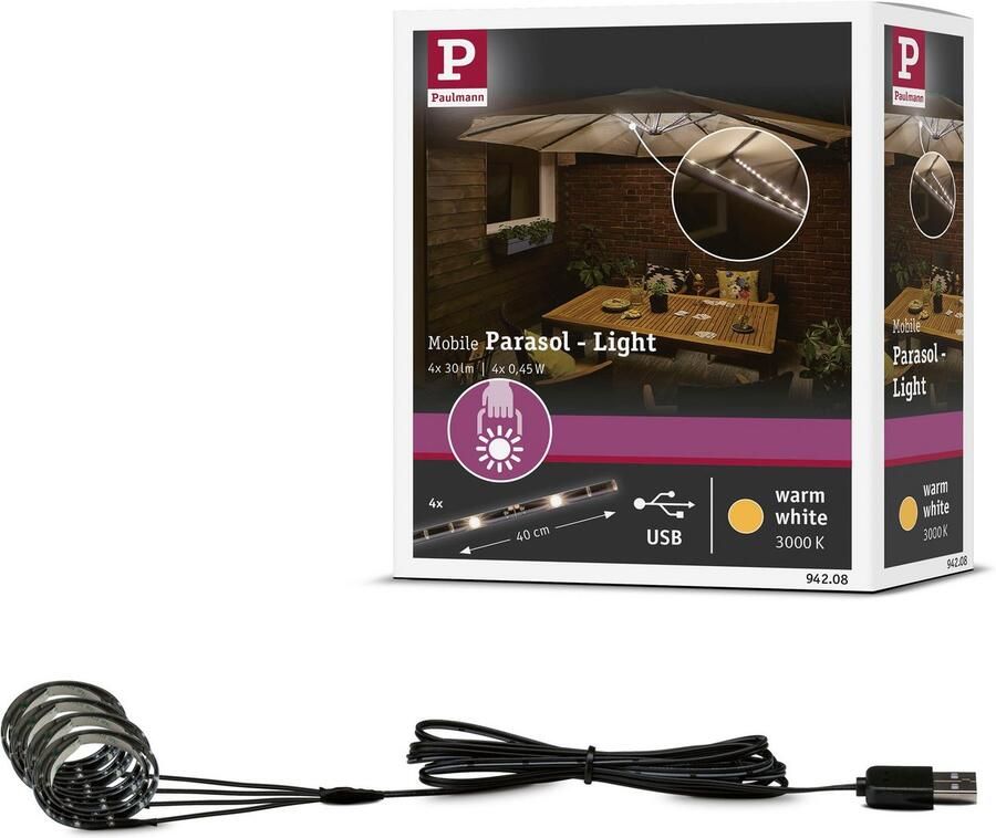 Paulmann Led-lichtsnoer Buiten Mobiele Parasol licht 3000K 4x0 4m (1 stuk) - Foto 3