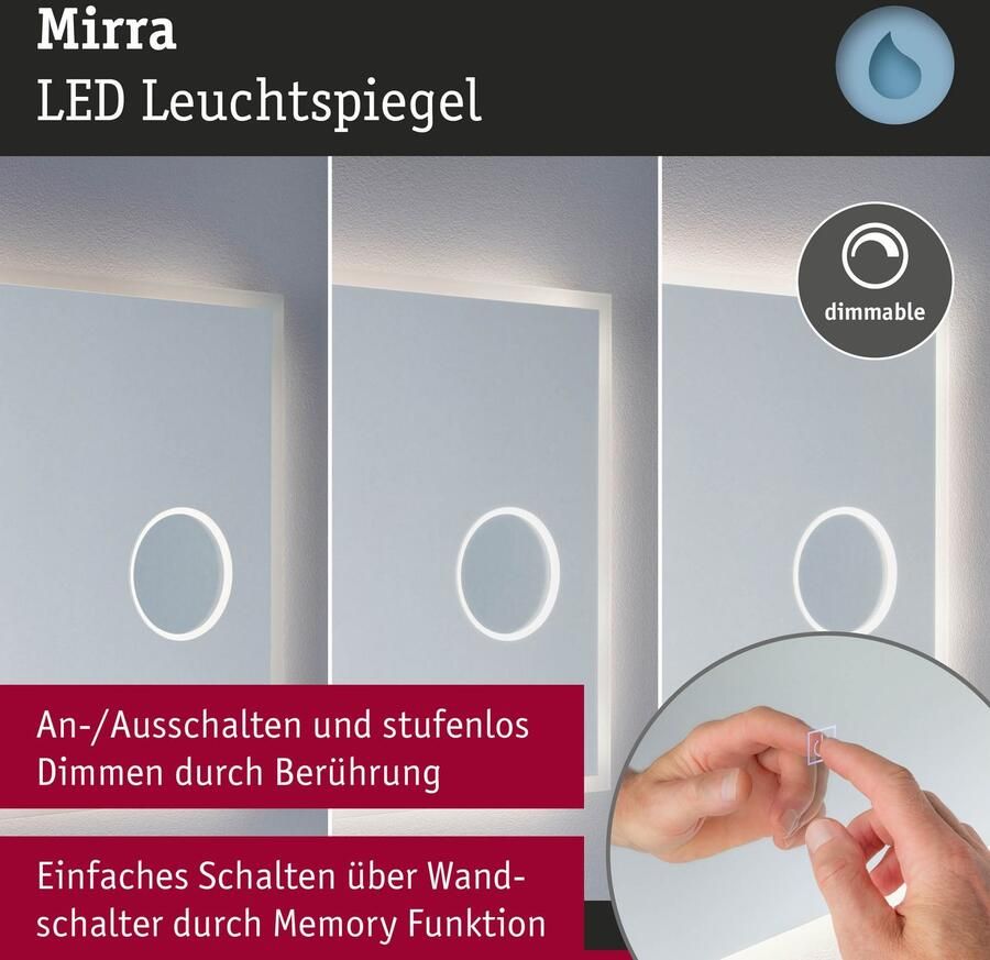 Paulmann Led-spiegellamp LED verlichtingspiegel Mirra IP44 dimbaar spiegel (1 stuk)