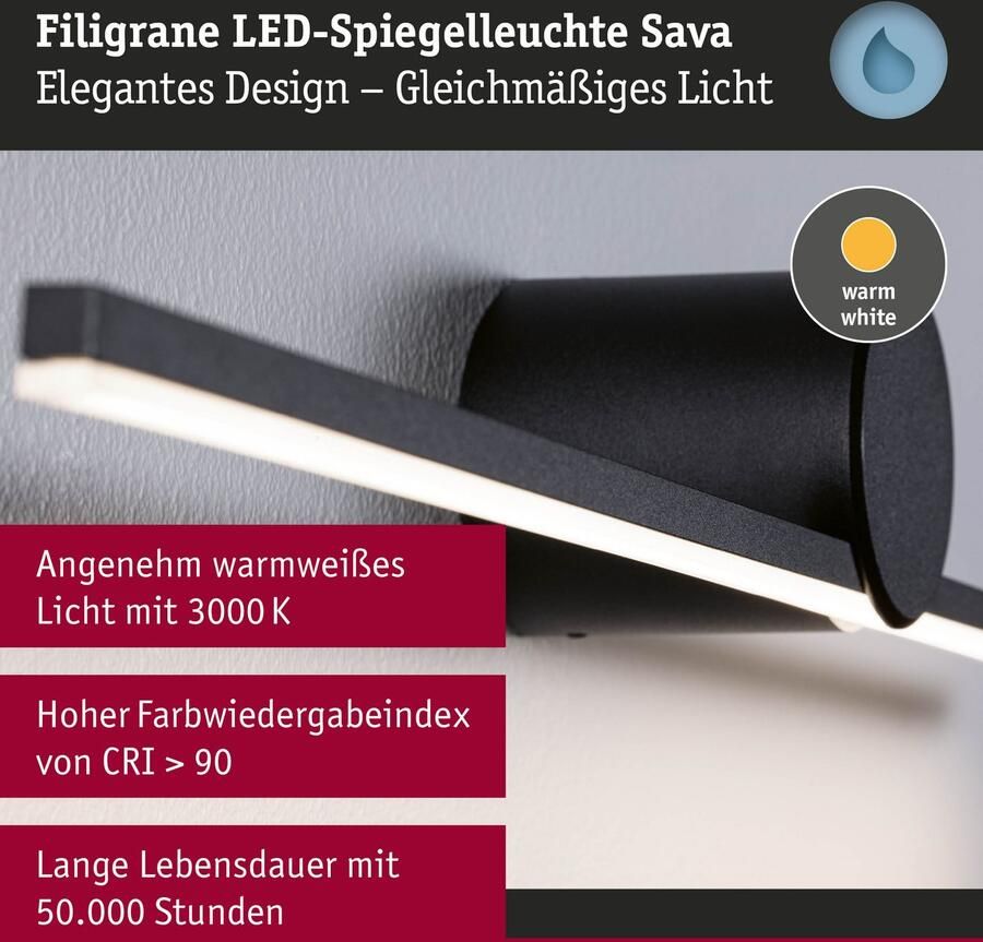 Paulmann Led-spiegellamp LED verlichtingspiegel Sava IP44 3000K 230V (1 stuk) - Foto 2