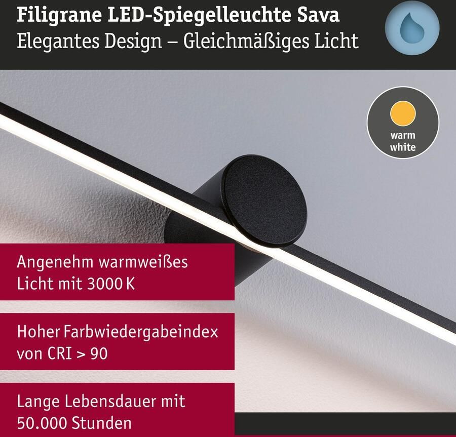 Paulmann Led-spiegellamp LED verlichtingspiegel Sava IP44 3000K 230V (1 stuk)