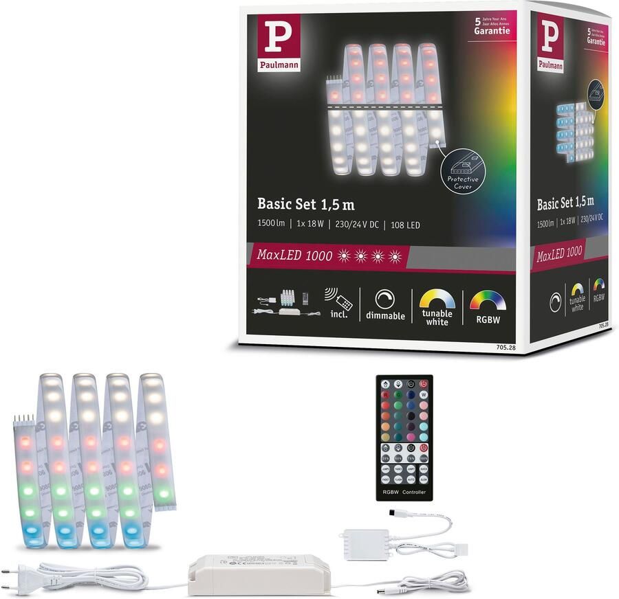 Paulmann Led-strepen MaxLED 1000 Basisset 1 5m IP44 Deksel 3000K 18W 230 24V 50VA zilverkleur - Foto 7