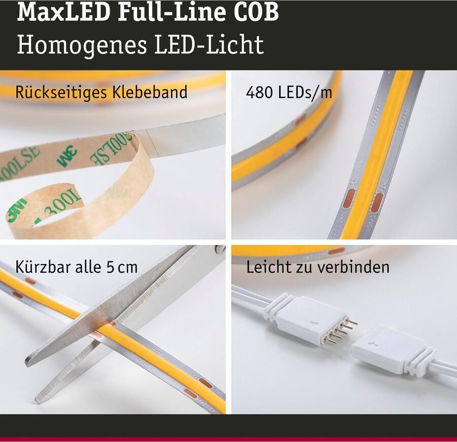 Paulmann Led-strepen MaxLED 1000 Full-Line COB Basisset 3m Warmwit 36W 3240lm 2700K (1 stuk) - Foto 4