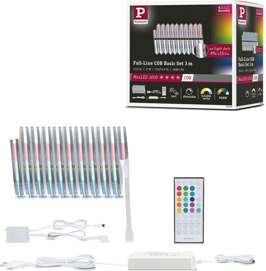 Paulmann Led-strepen MaxLED 1000 LED strip Full-Line COB basisset Geheugenfunctie kleurwisselaar kleurregeling dimmer (5 stuks) - Foto 2