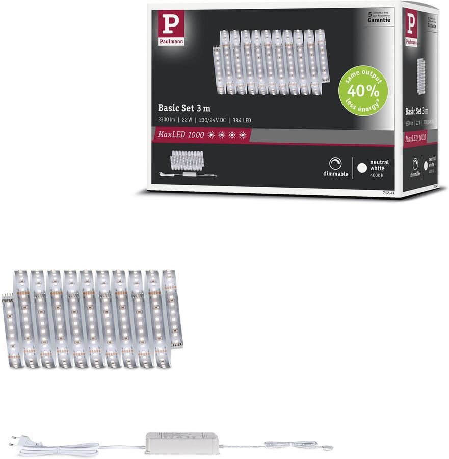 Paulmann Led-strepen MaxLED 1000 LED strip neutraal wit basisset (2 stuks) - Foto 6