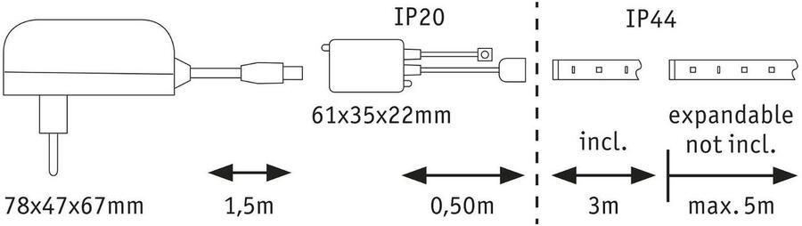 Paulmann Led-strepen MaxLED 250 Basisset 3m 20W 230 24V 36VA zilverkleur kunststof (1 stuk) - Foto 5