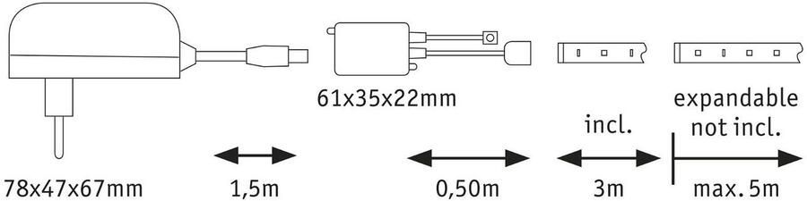 Paulmann Led-strepen MaxLED 250 Basisset 3m RGBW IP20 3000K 20W 230 24V 24VA zilverkleur (1 stuk) - Foto 5