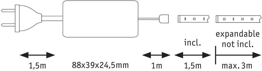 Paulmann Led-strepen MaxLED 500 Basisset 1 5m IP20 2700K 9W 230 24V 20VA zilverkleur (1 stuk) - Foto 8