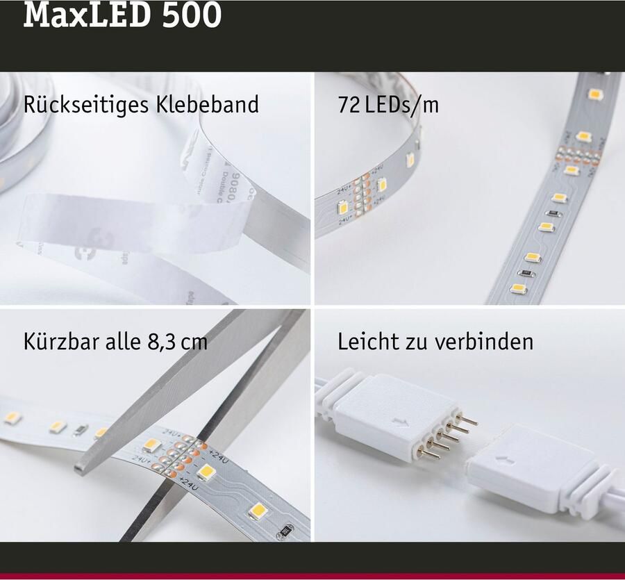Paulmann Led-strepen MaxLED 500 Basisset 3m Daglichtwit 18W 1650lm 6500K ongecoat (1 stuk) - Foto 5
