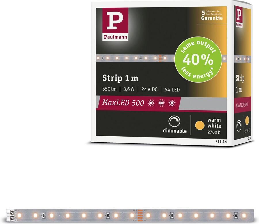 Paulmann Led-strepen MaxLED 500 LED strip warm wit enkelstrip (1 stuk)