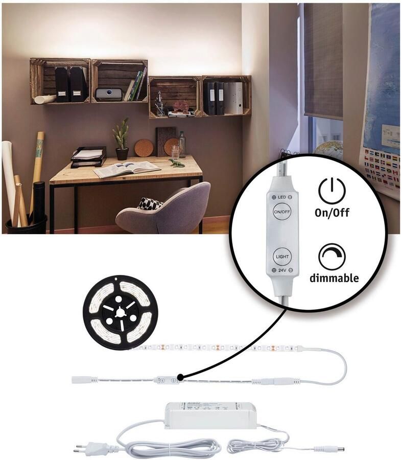Paulmann Led-strepen SimpLED Power Strip Set incl. Dimm Switch 3m Neutraalwit 33W (1 stuk)