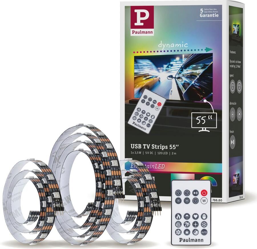 Paulmann Led-strepen USB LED Strip TV-Verlichting 55 Inch 2m Dynamic Rainbow RGB 3 5W (1 stuk) - Foto 13