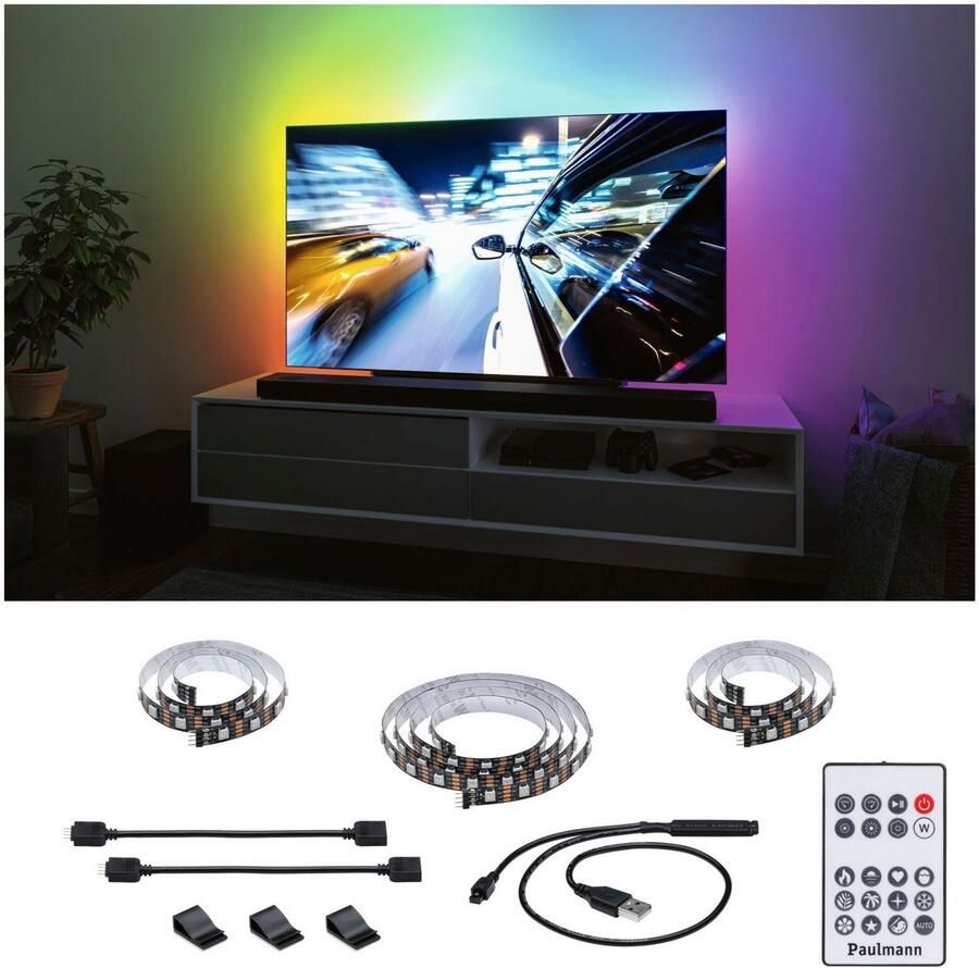 Paulmann Led-strepen USB LED Strip TV-Verlichting 55 Inch 2m Dynamic Rainbow RGB 3 5W (1 stuk)