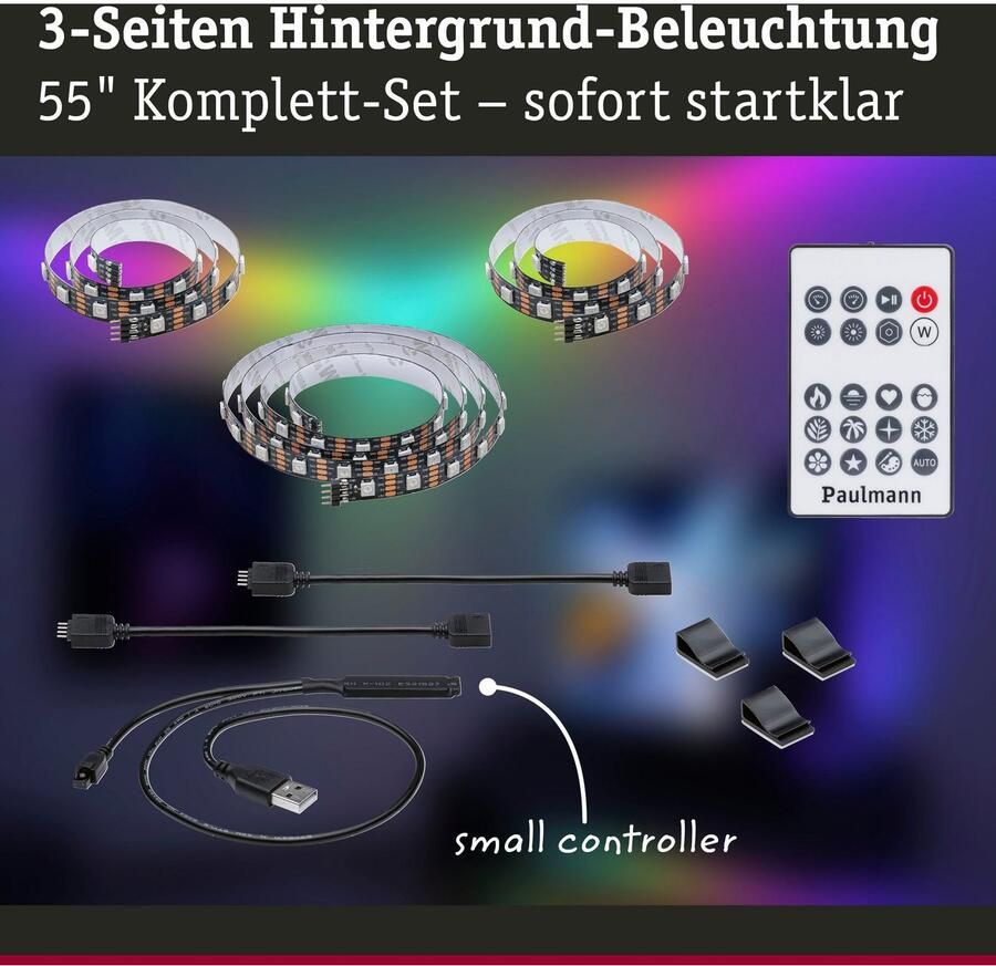 Paulmann Led-strepen USB LED Strip TV-Verlichting 55 Inch 2m Dynamic Rainbow RGB 3 5W (1 stuk) - Foto 2