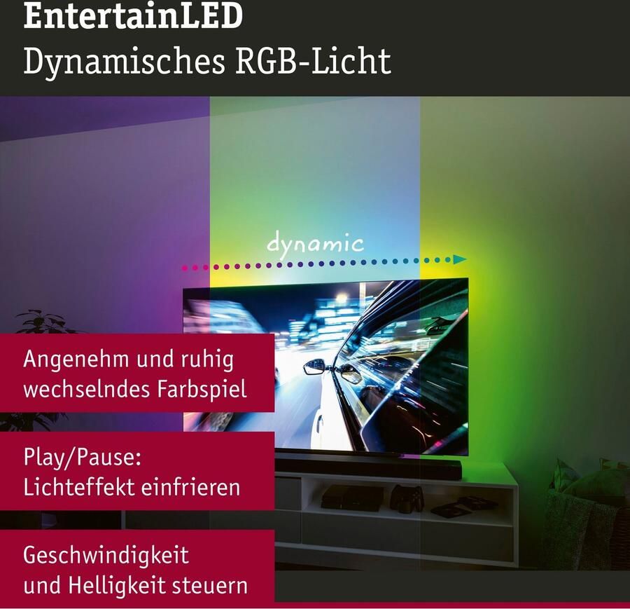 Paulmann Led-strepen USB LED Strip TV-Verlichting 75 Inch 3 1m Dynamic Rainbow RGB 5W (1 stuk) - Foto 5