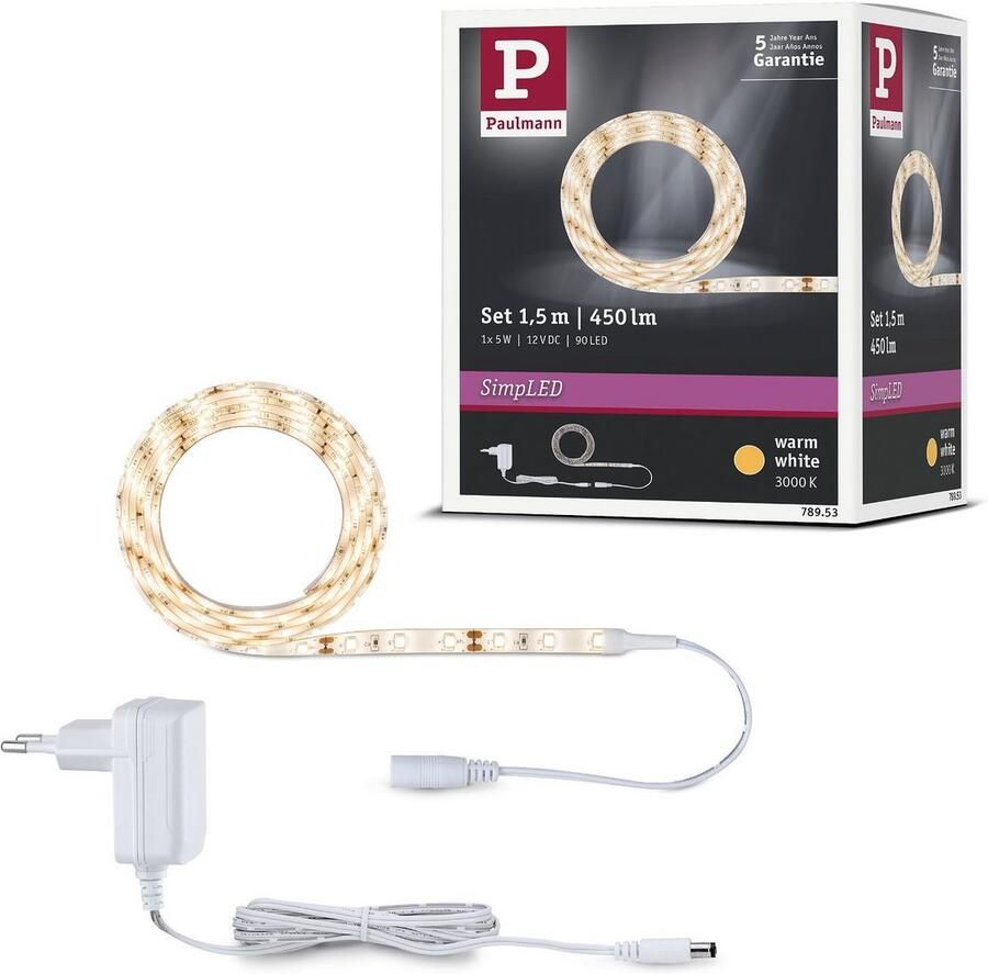 Paulmann Led-strip SimpLED Warmwit 1 5m 5W 192lm m 3000K 6VA (1 stuk)