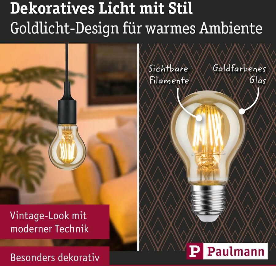 Paulmann Led-verlichting E27 goudkleurig licht dimbaar vintage AGL 6W dimbaar vintage AGL 6W (1 stuk) - Foto 2