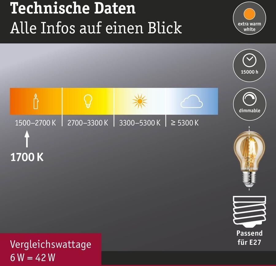 Paulmann Led-verlichting E27 goudkleurig licht dimbaar vintage AGL 6W dimbaar vintage AGL 6W (1 stuk) - Foto 3