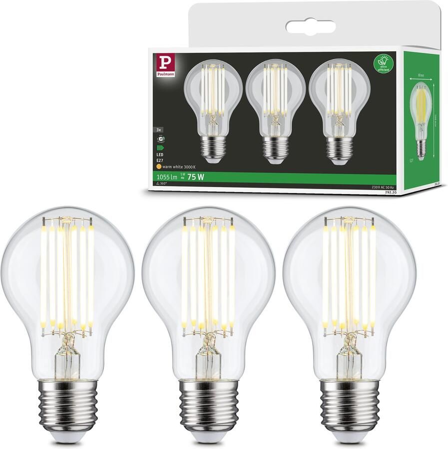 Paulmann Led-verlichting Eco-Line filament 230V LED lamp E27 3-pack 1055lm 5W 3000K helder (3 stuks) - Foto 2