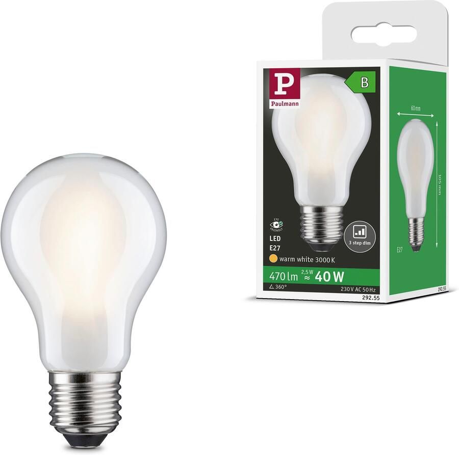 Paulmann Led-verlichting Eco-Line filament 230V LED-lamp E27 470lm 2 5W 3000K dimbaar mat (1 stuk)