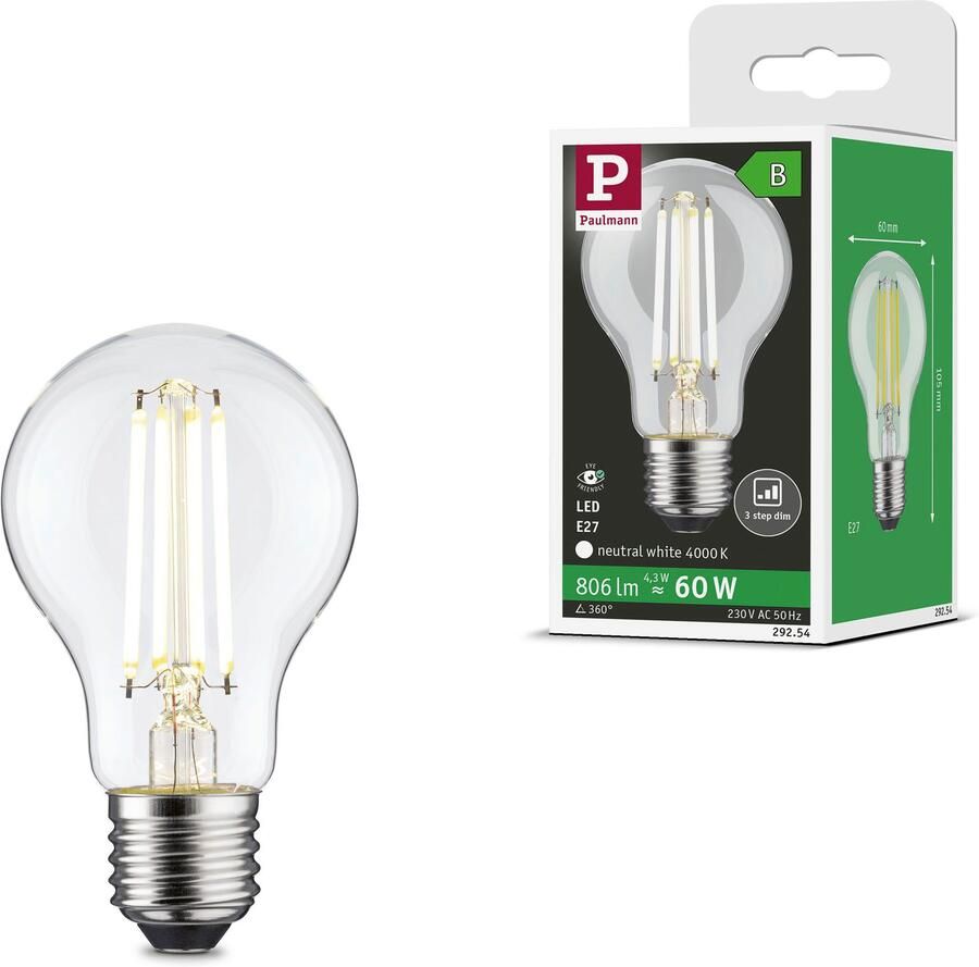 Paulmann Led-verlichting Eco-Line filament 230V LED-lamp E27 806lm 4 3W 4000K dimbaar helder (1 stuk)