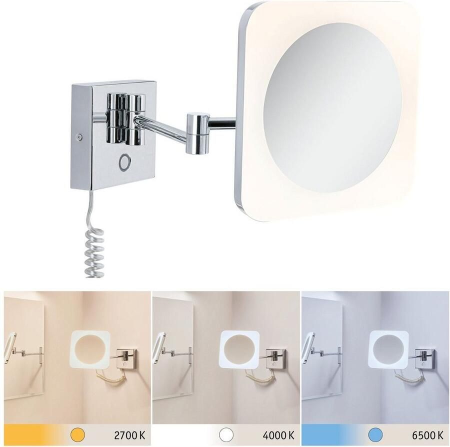 Paulmann Led-wandlamp Jora IP44 Witte Schakelaar 60lm 230V 3 3W Chroom Wit Spiegel (1 stuk)