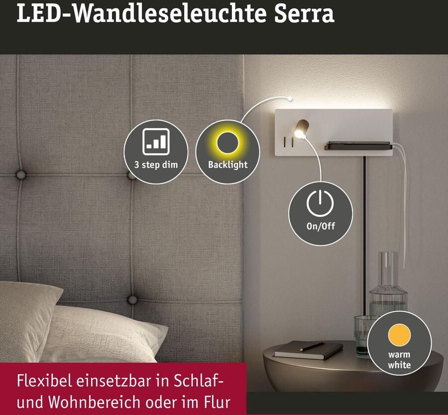 Paulmann Led-wandlamp Serra 2700K 650lm 200lm 230V 5 1x2 6W (1 stuk) - Foto 6