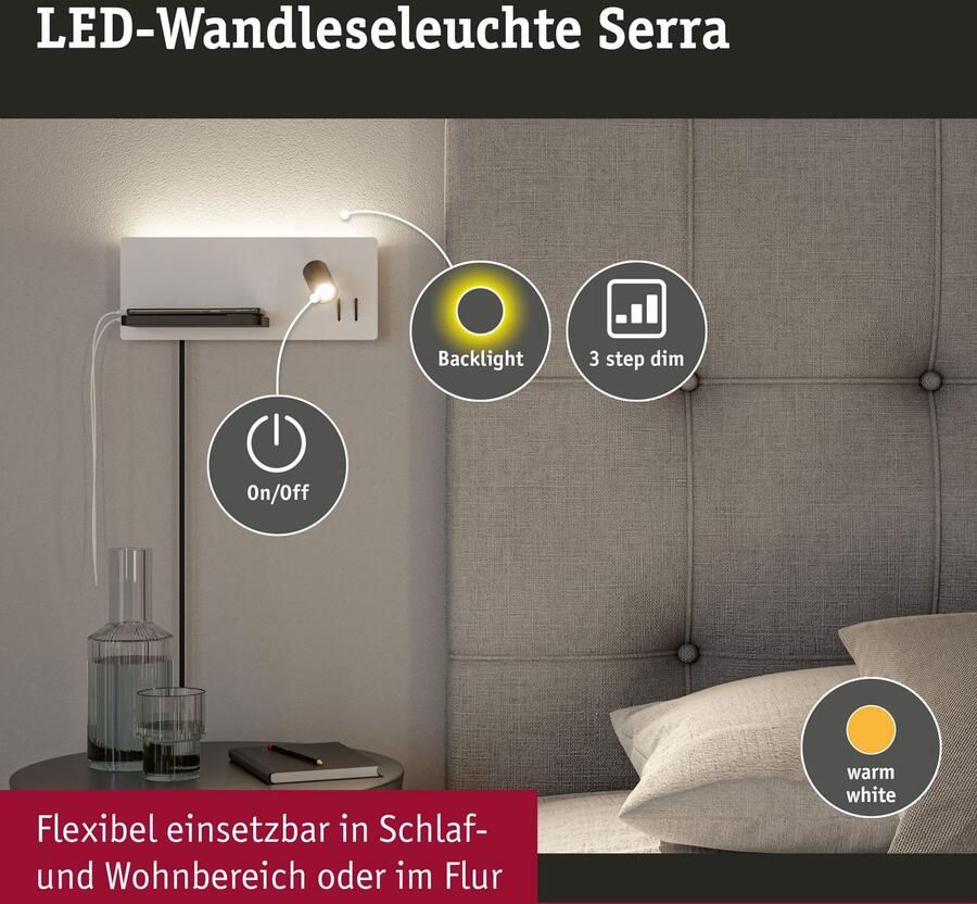 Paulmann Led-wandlamp Serra 2700K 650lm 200lm 230V 5 1x2 6W (1 stuk) - Foto 6