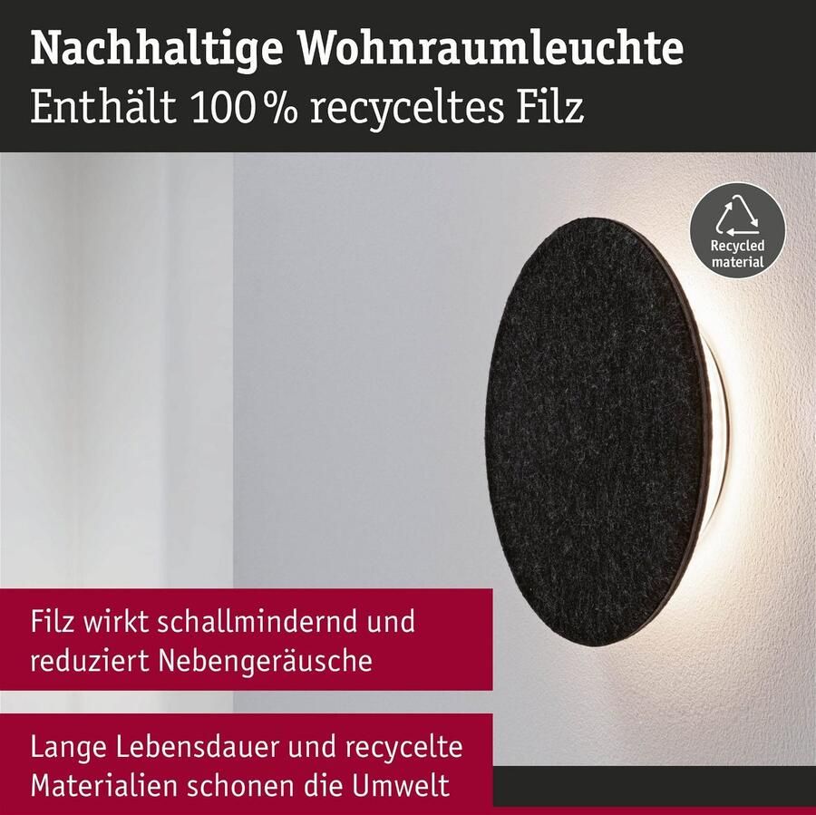 Paulmann Led-wandlamp Tulga 2700K 1000lm 230V 15W Antraciet (1 stuk)